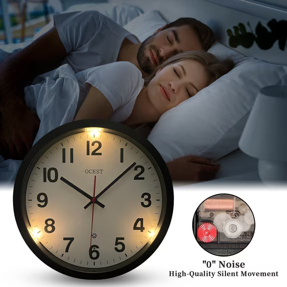 OCEST Smart Light-Sensor Silent Wall Clock with Built-in Night Light and Frosted Frame