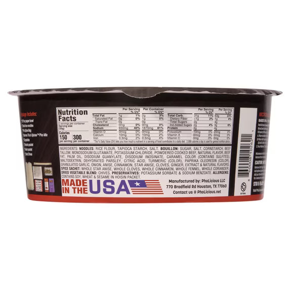 PhoLicious Authentic Beef Phở Rice Noodle Soup Bowl (3.5 oz / 100g).
