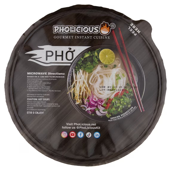 PhoLicious Authentic Beef Phở Rice Noodle Soup Bowl (3.5 oz / 100g).