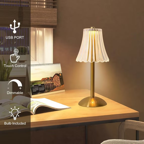 Rechargeable Touch Control Crystal Cordless Table Lamp with Dimmable LED Warm Light