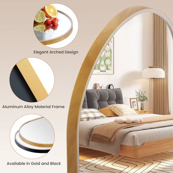Modern Arched Wall Mirror with Aluminum Alloy Frame for Bathroom, Bedroom, and Vanity