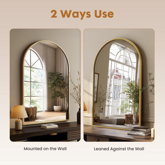 Modern Arched Wall Mirror with Aluminum Alloy Frame for Bathroom, Bedroom, and Vanity