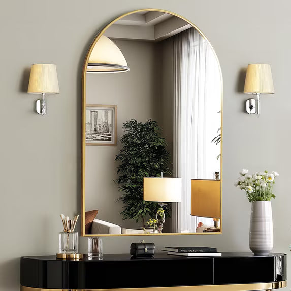 Modern Arched Wall Mirror with Aluminum Alloy Frame for Bathroom, Bedroom, and Vanity