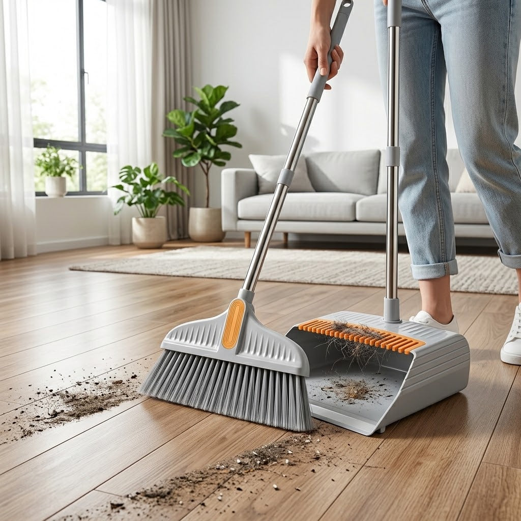Versatile 2-in-1 Broom and Dustpan Combo Set with Built-in Scraper Comb Teeth for Home & Office Cleaning