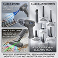 180,000 RPM Electric Air Duster & Handheld Vacuum Cleaner - 2-in-1 Cordless Blower with LED Display & Attachments for PC, Keyboard, Car & Home