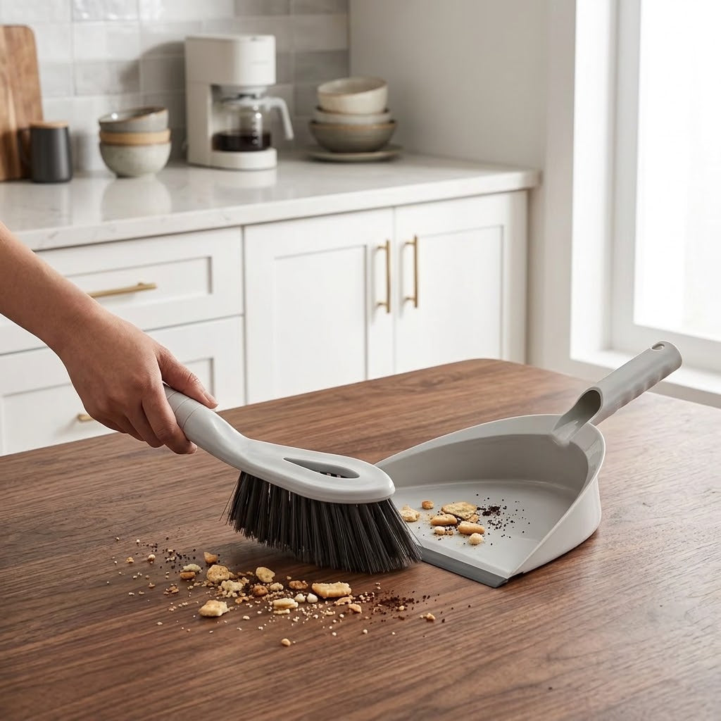 2-Piece Ergonomic Dustpan and Brush Set for Home, Office, and Countertop Cleaning