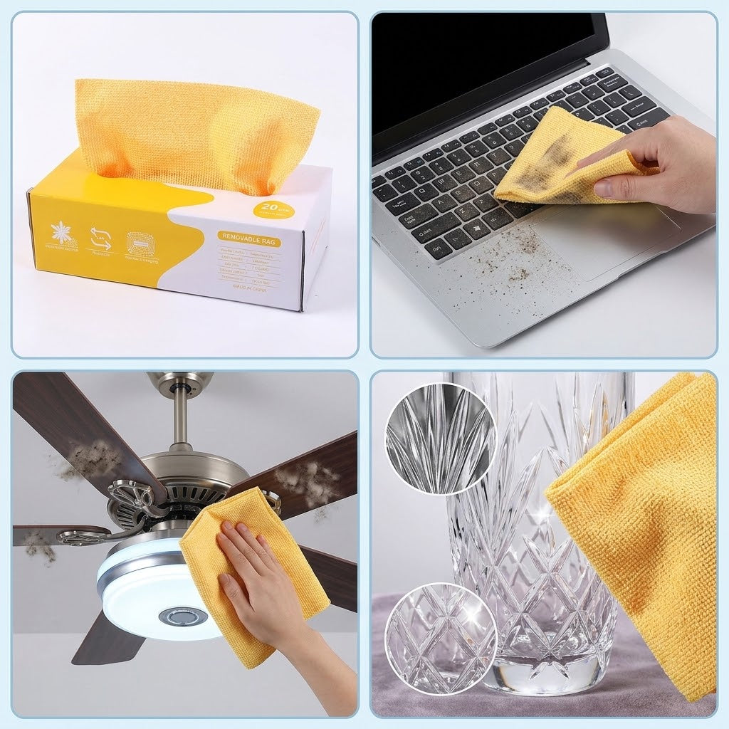 20-PC Disposable Microfiber Cleaning Cloth Pull-Box - Lint-Free Reusable Shop Towel for Home & Office