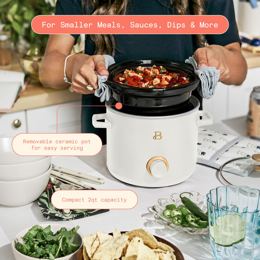 Beautiful 2.0 QT Slow Cooker with Gold Accent (White Icing)