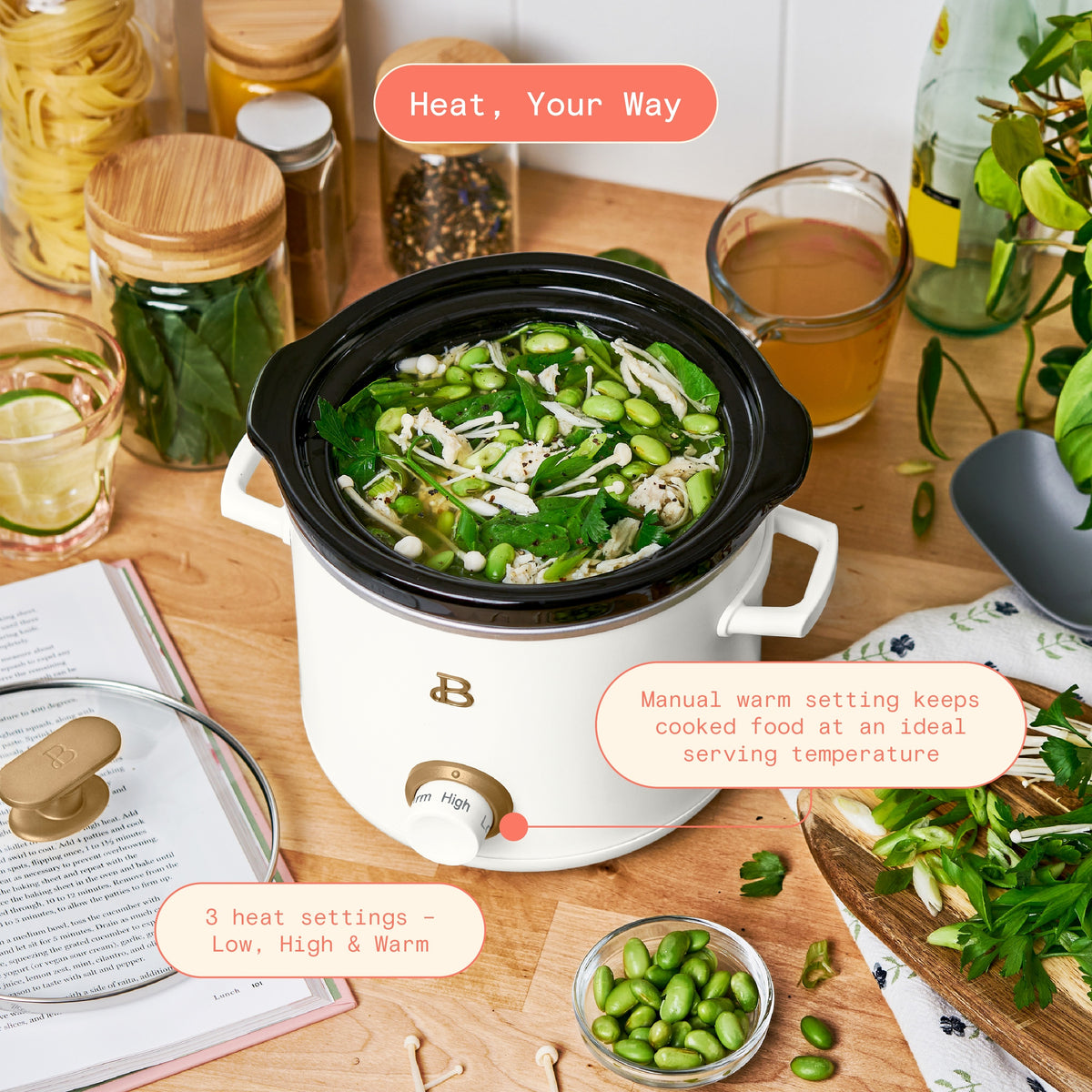 Beautiful 2.0 QT Slow Cooker with Gold Accent (White Icing)