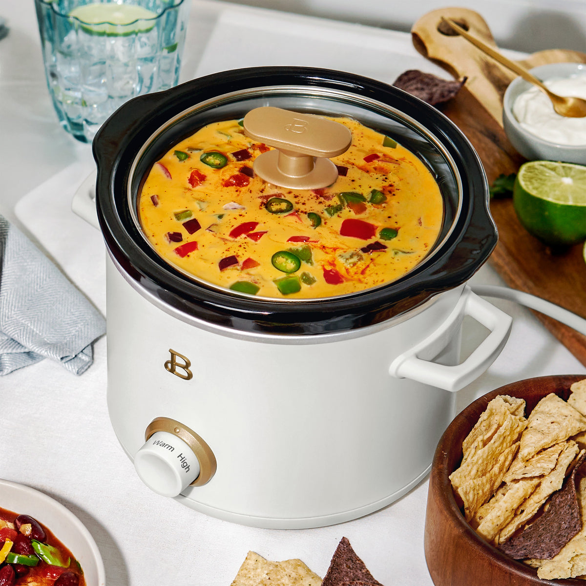 Beautiful 2.0 QT Slow Cooker with Gold Accent (White Icing)