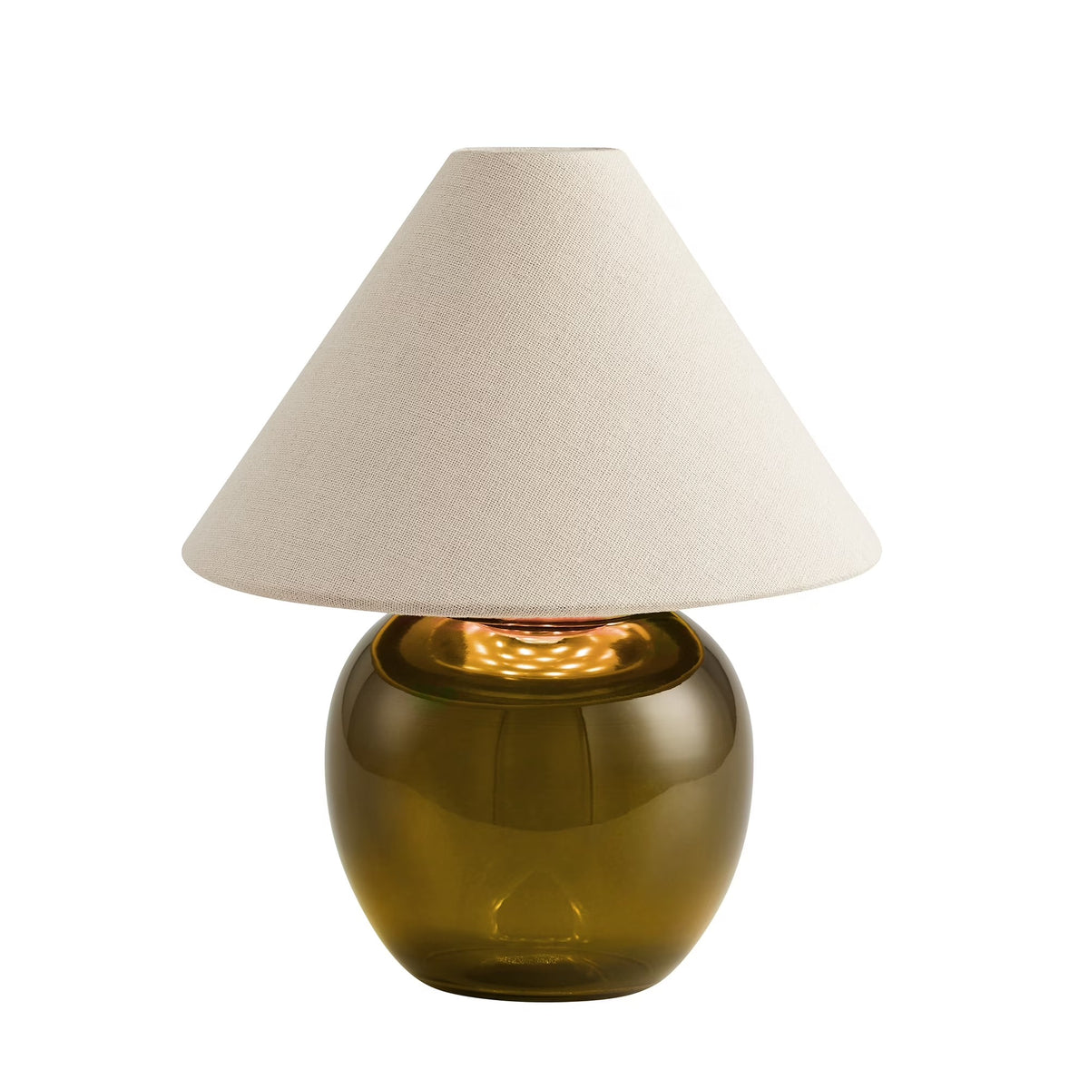 Modern Rechargeable Olive Green Glass Mini Table Lamp with Fabric Shade