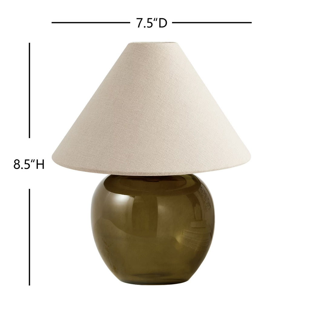 Modern Rechargeable Olive Green Glass Mini Table Lamp with Fabric Shade
