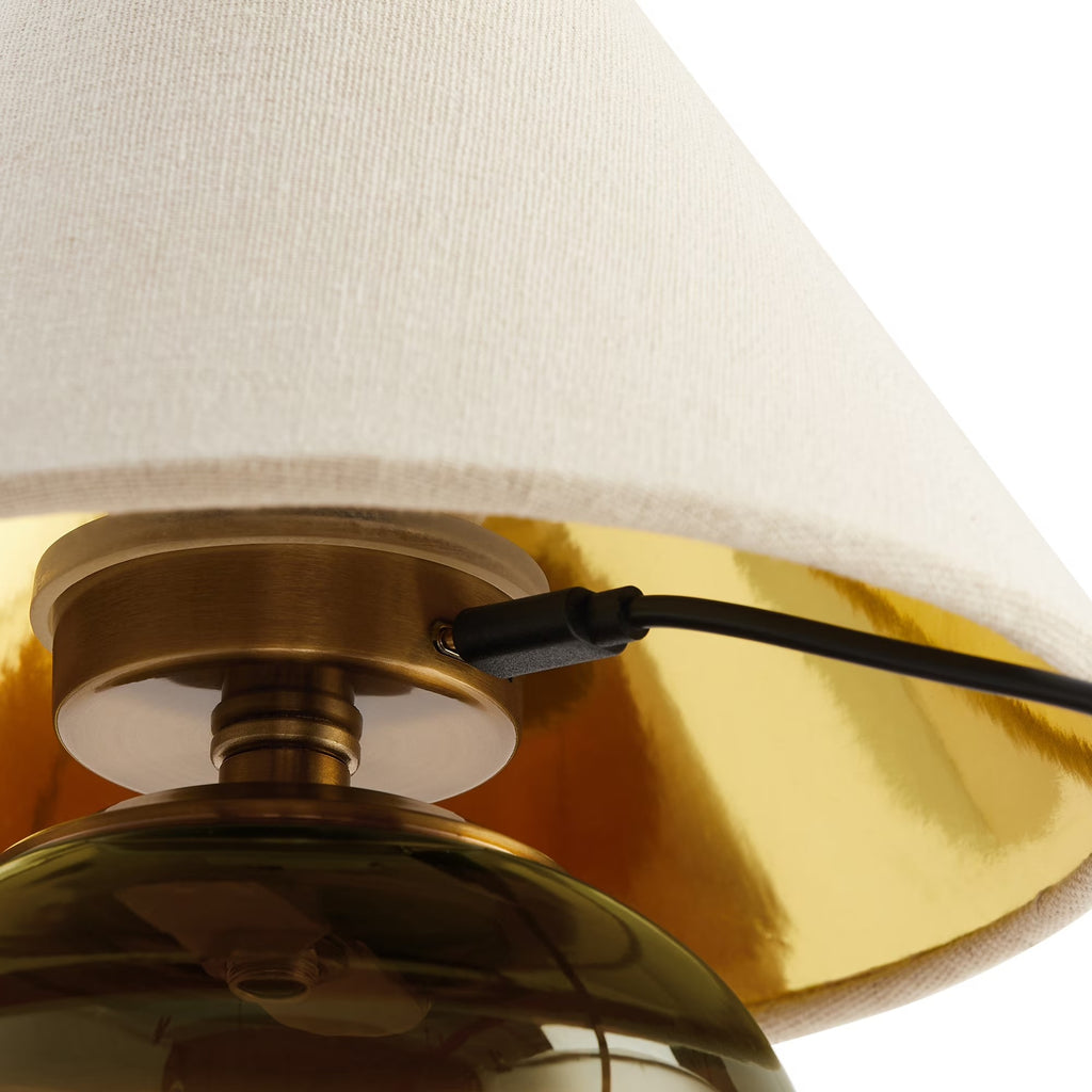 Modern Rechargeable Olive Green Glass Mini Table Lamp with Fabric Shade