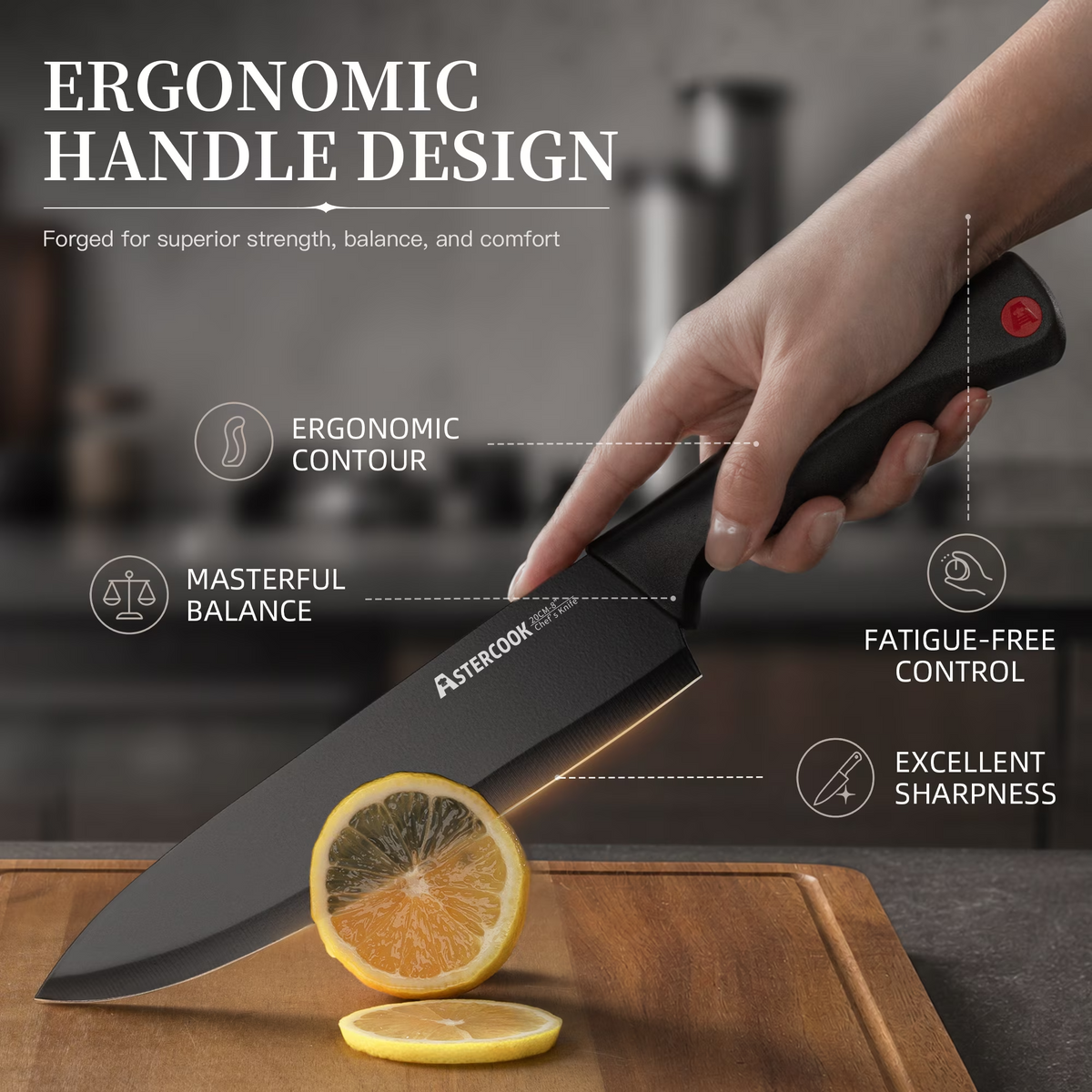 ASTERCOOK 15-Piece Kitchen Knife Set with Built-in Sharpener Block
