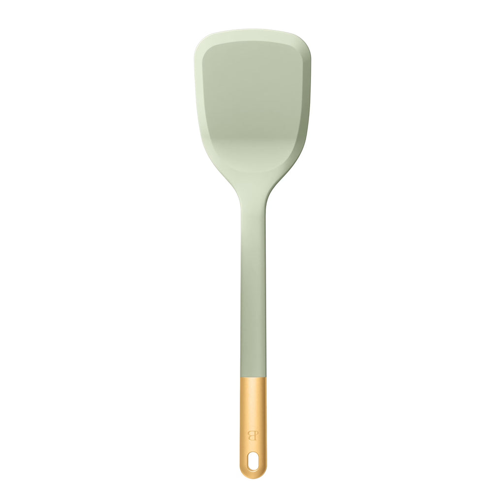 Beautiful 6-Piece Silicone Kitchen Utensil Set with Rotating Stand – Sage Green & Gold