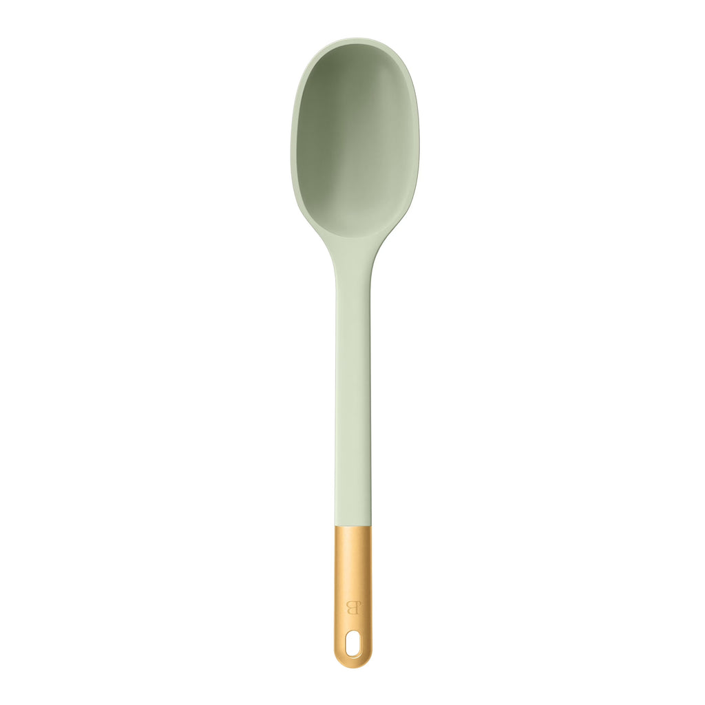 Beautiful 6-Piece Silicone Kitchen Utensil Set with Rotating Stand – Sage Green & Gold
