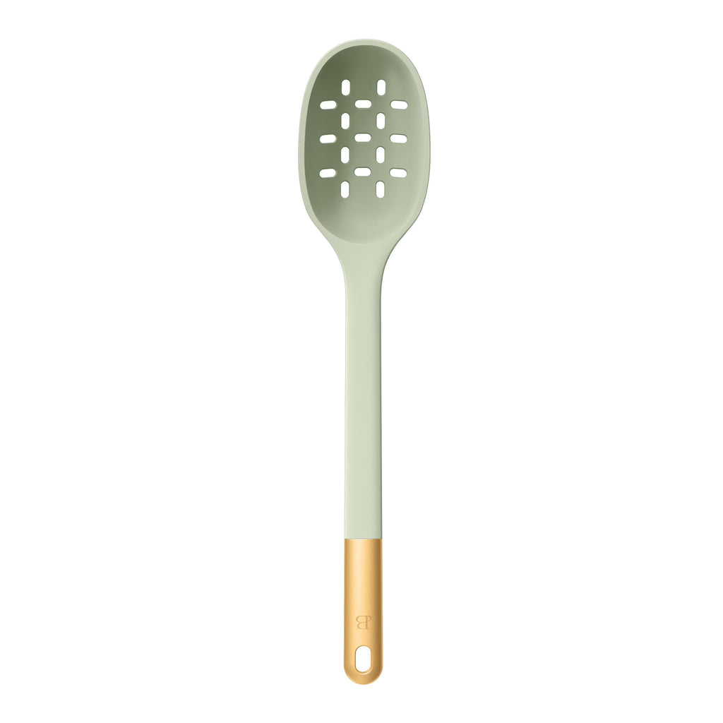 Beautiful 6-Piece Silicone Kitchen Utensil Set with Rotating Stand – Sage Green & Gold