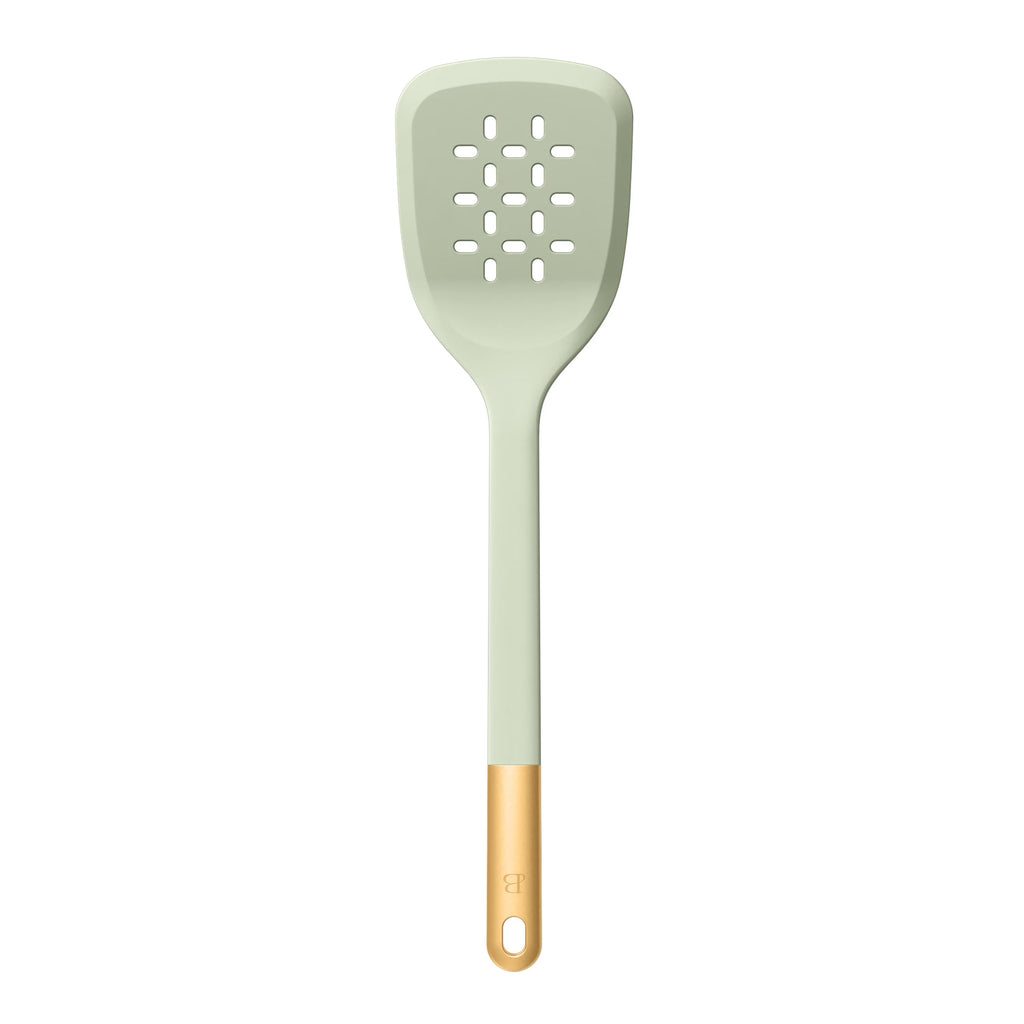 Beautiful 6-Piece Silicone Kitchen Utensil Set with Rotating Stand – Sage Green & Gold